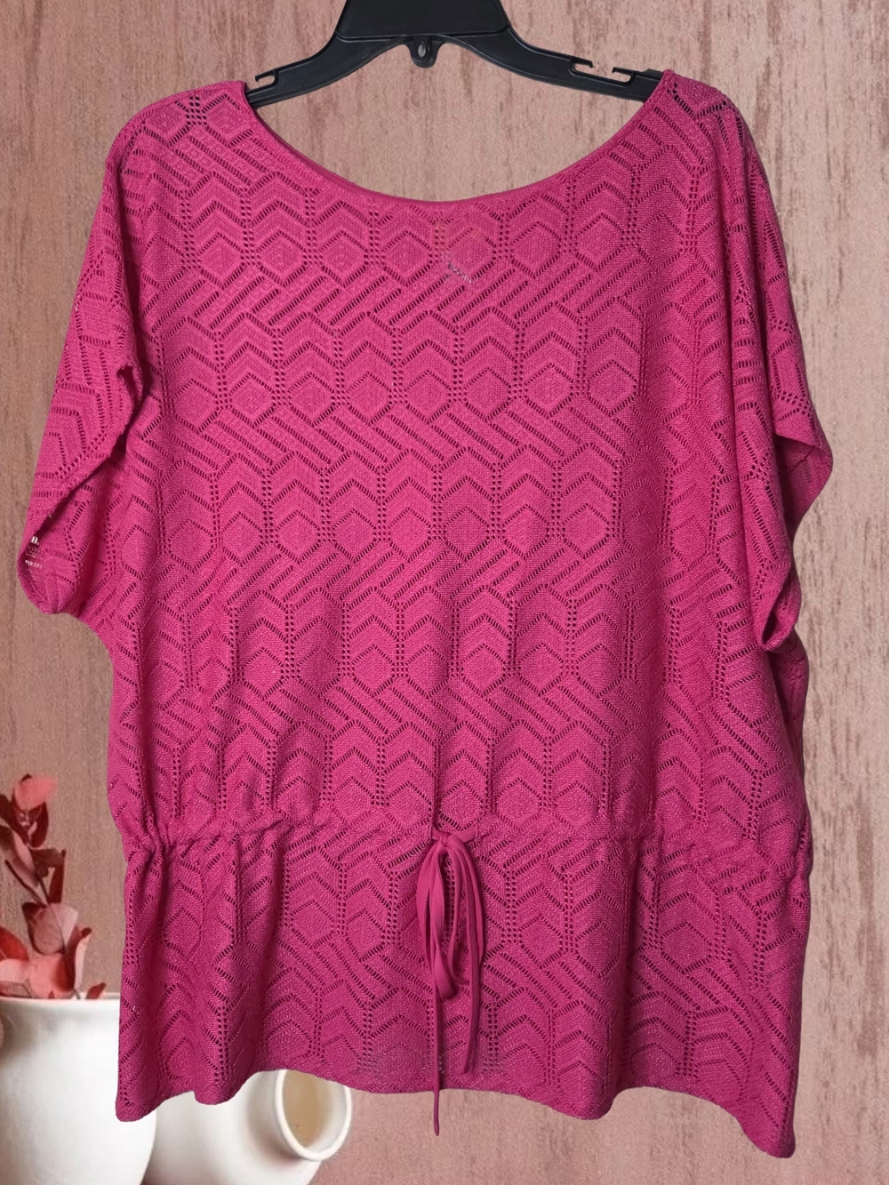 Ruby Rd. Openwork Drawstring Waist Tunic in Magenta Pink